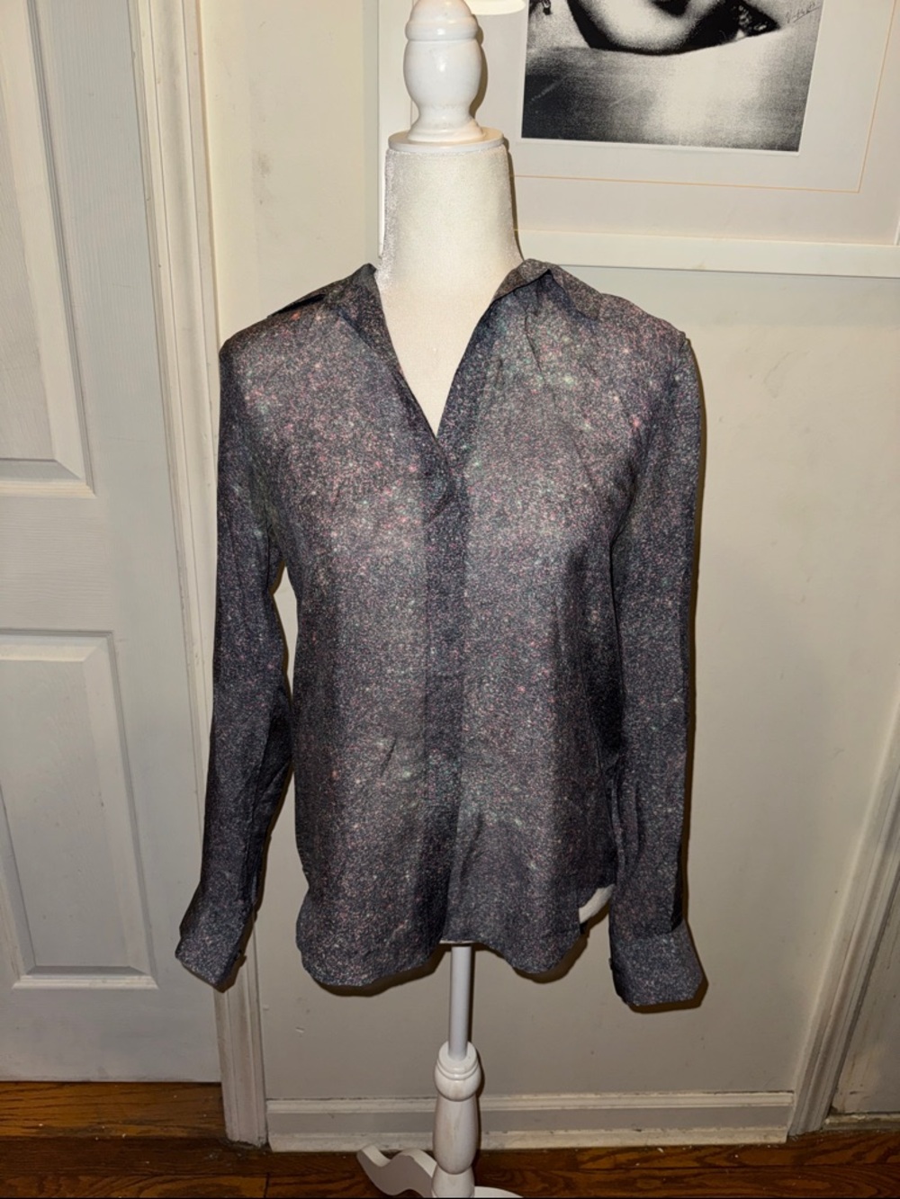 Theory Sheer Button-Down Shirt - Gray constellation dot multicolor